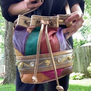 Boho Patchwork Faux Leather Bucket Purse
